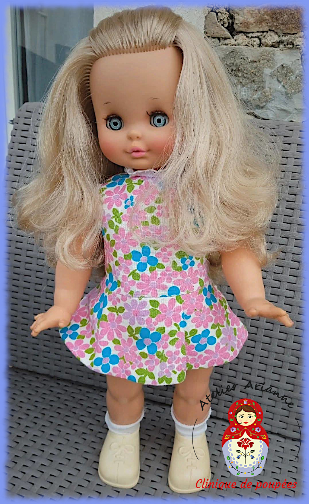 Poupée Eglantine, Clodrey 2018*6926 – 1969 — Série : TOUS ENSEMBLE DANS LA VIE DU MUSÉE « Présentation des poupées dans leurs vêtements d’origine » Poupée Eglantine, Clodrey 2018*6926 – 1969 — document original du blog, vue 1 — vue 1.