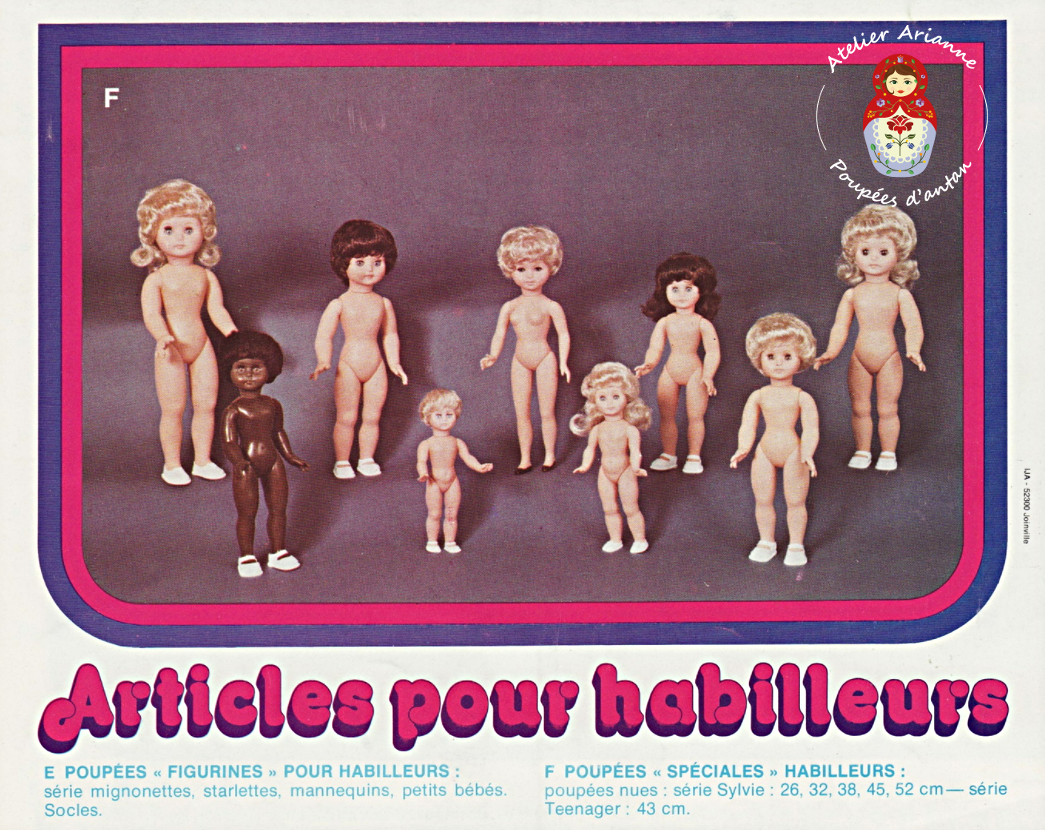 Le catalogue: « Jouets Petitcollin 78 » — Poupées « Spéciales » habilleurs : Série Sylvie : 26, 32, 38, 45, 52 cm Série Teenager : 43 cm — vue 7.