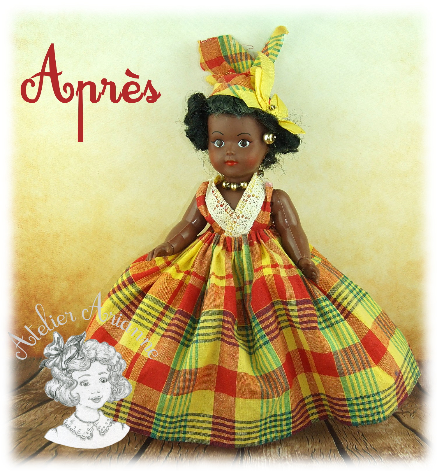 POUPÉE EN COSTUME TRADITIONNEL DES ANTILLES — POUPÉE EN COSTUME TRADITIONNEL DES ANTILLES — document original du blog, vue 2 — vue 2.