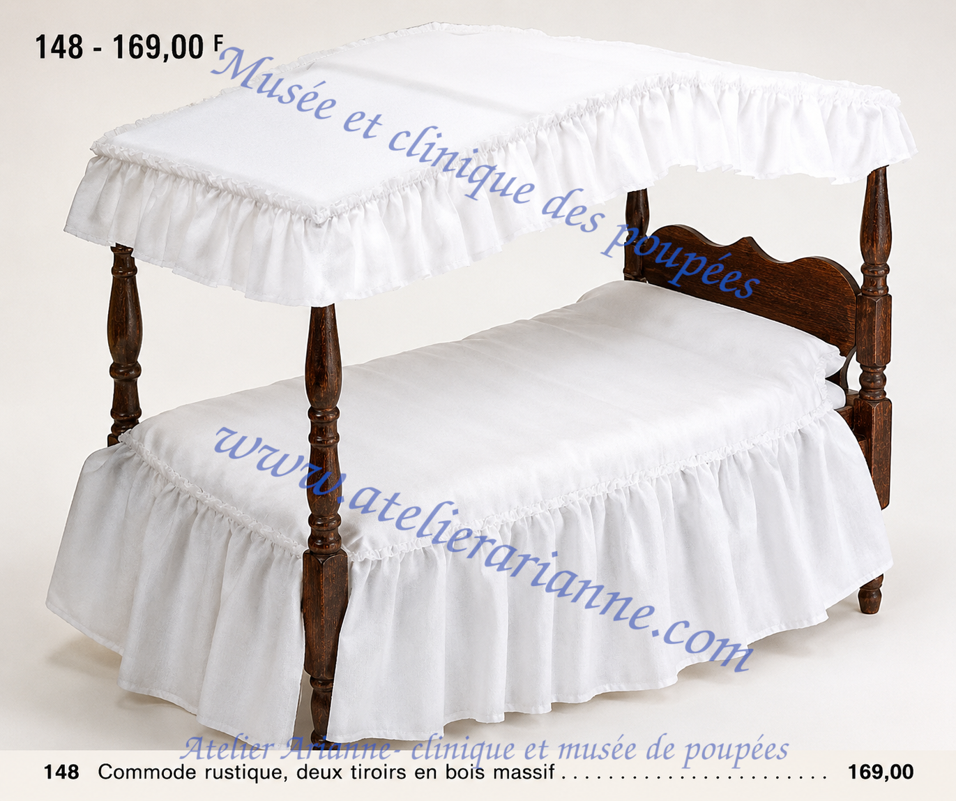 Lit à baldaquin Virginie — référence 147 du catalogue de 1978 — Illustration complémentaire du billet ; les mentions 148 et 169,00 F concernent la commode indiquée dans la légende imprimée — vue 2.