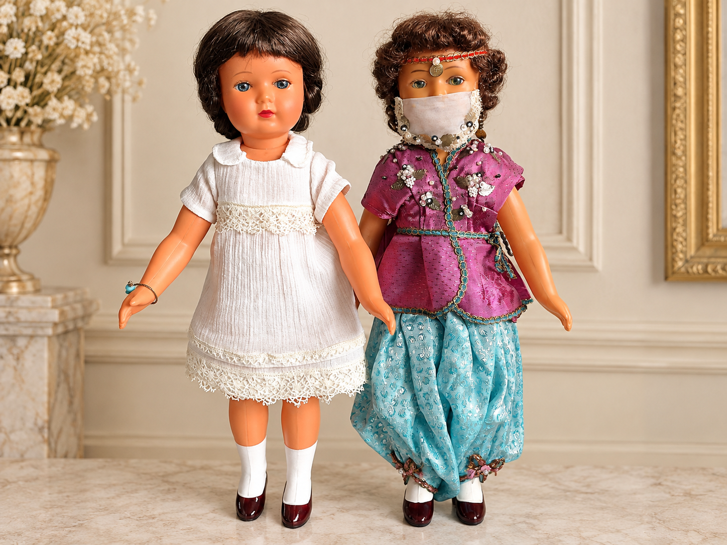 Poupées SNF en novoïd de 39 cm — collection de Françoise — Les deux poupées SNF de face — vue 5.