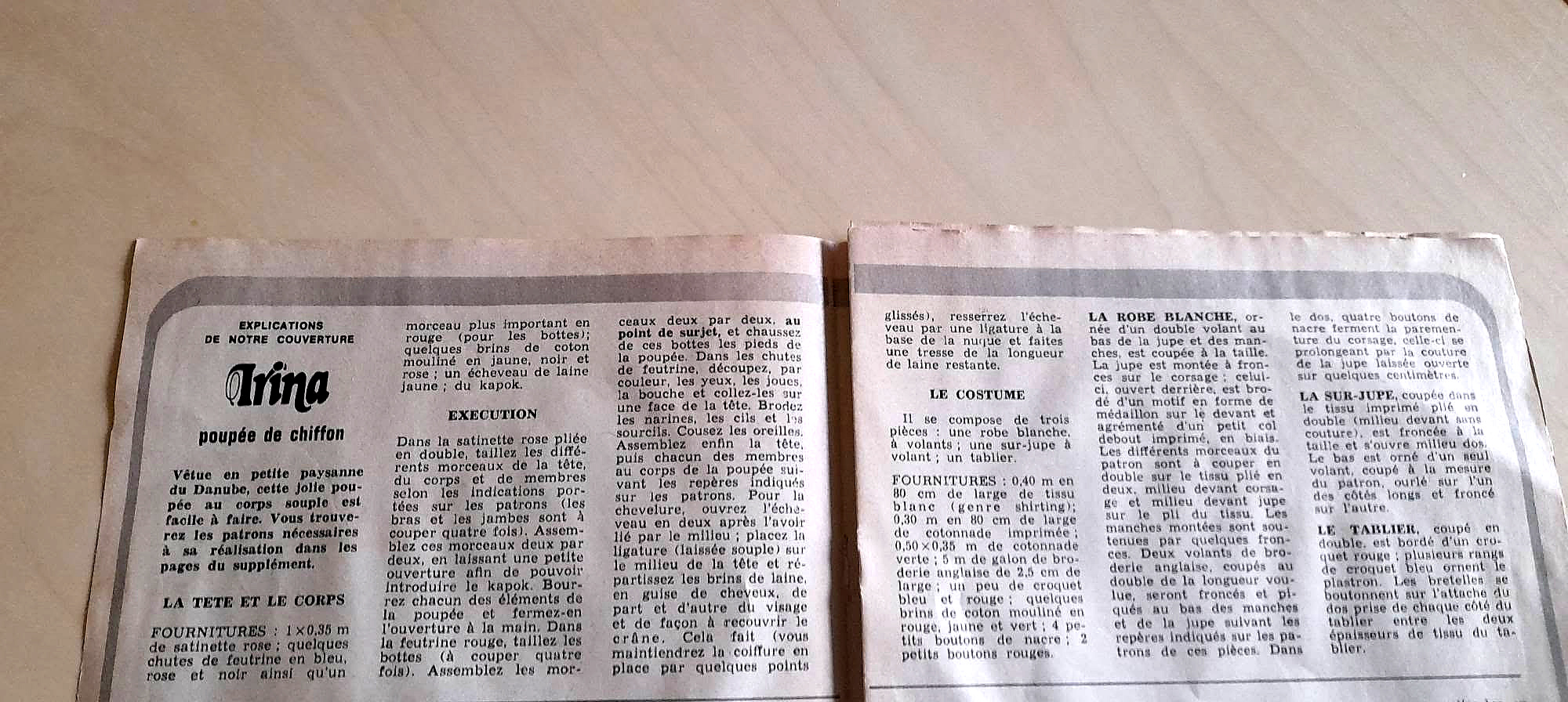 Modes de Paris, 1976 — poupées à coudre et garde-robe d’hiver, archives de Karin — Arina : explications pour la poupée de chiffon et son costume — vue 2.
